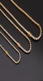 Hiphop Gold Silver 3mm 4mm 5mm 6mm Cubic Zircon Men Tennis Chain Necklace 1列のジュエリードロップ9045396