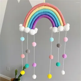 Decorative Figurines Hand-woven Five Strands Rainbow Clouds Hanging Decoration Colorful Pom Felt Ball Tassel Wall/Window Craft