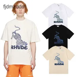 Men's and women's trends Designer fashion Los Angeles Summer High Street Rhude Leopard Print Trend Fat Guy Loose Fashion Bottoming T-shirt Short Sleeve