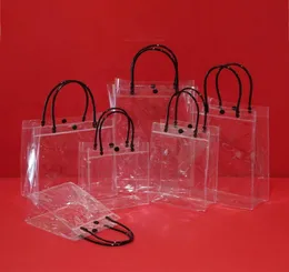 Juldekorationer Clear PVC Tote Bag for Women Eco Friendly Transparent Present Packaging Påsar med handplast Shopping Cosmeti3504249