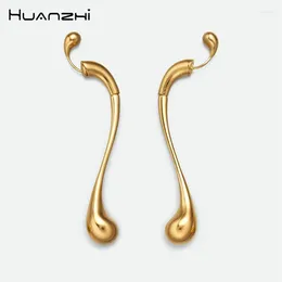 Studörhängen Huanzhi minimalistisk smal vattendroppe formad för kvinnor lång strömmande kurva U-formad oregelbunden franska klassiska smycken
