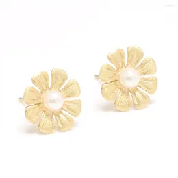 Stud Earrings GQTORCH Beautiful Fresh Eight Petals Sunflower With Natural Freshwater Pearls 925 Sterling Silver Jewelry Gold Plated