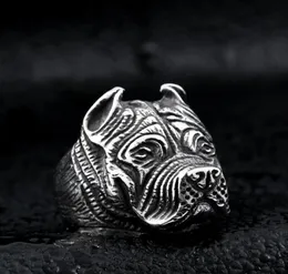 Men039S vintage rostfritt stål ring viking pitbull bulldog gotisk mops hundhuvud totem amulet punk djur smycken för män pojkar6998178