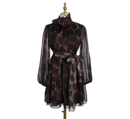 Menkay Spring Vintage Leopard Print Elegancka bandażowa sukienka kobiet Sheer Long Rleeve koreańskie ubranie modowe 9877854