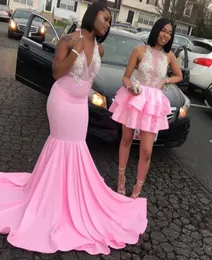 ab two Style Pink Prom Dresses 2019 New Mermaid Delling Lace Open Back Press Operation Put Short Ollusion Party Cust5086767