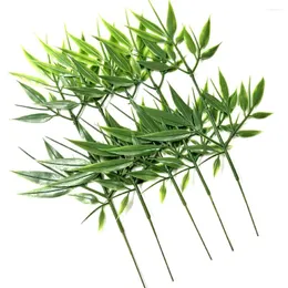 Flores decorativas 10pcs realistas 3D Ramificações de bambu folhas verdes galhos de planta 33 cm Picks Decor Decor Decor Party Wedding Wedding