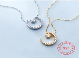 Hochwertige 100 925 Sterling Silber Halskette Ideenprodukt Mond- und Stern -CZ -Diamant -Halsketten Whole228e3513619