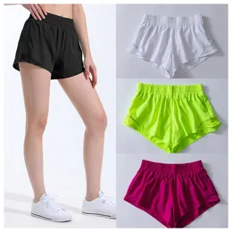 LU-016 Heta låga stigning shorts andas snabbt torra yogakort inbyggda fodrade sport korta dolda dragkedja sido-drop-in fickor som kör svettbyxor med kontinuerlig