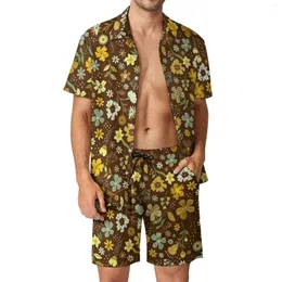 Men's Tracksuits Autumn Boho Floral Men Sets Flowers Print Casual Shorts Vacation Shirt Set Summer Hawaii Suit Short Sleeve Oversized