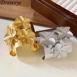 Bangle Draweye Metal 3D Flower Bracelets for Women Vintage Vintage Sightated Corean Goldry Gold Silver Color Pulseras Mujer