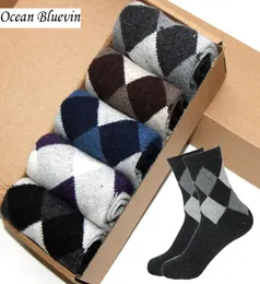 Rabbit Wool Men Socks Autumn Winter Warm Thick Double Rhombus Prints Soft Antibacterial Hållbar Casual Sock Meias 1909127