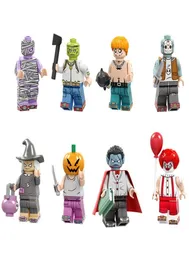 8 ПК лот мини -фигура Minifig Joker Clown Vampire Pumpkin Witch Build Blocks Halloween Подарочная игрушка для Kid C1257967