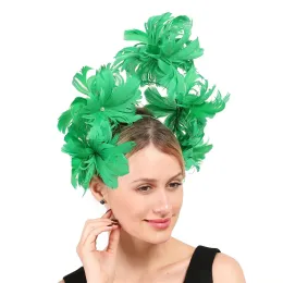 Dekoracja nakrywacza z pióra Koń Vintage wyolbrzymi mały hat zielony włosy hoop imitacja Pearl Hair Headpiece