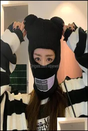 Beanieskl Caps Hats Hats Scarves Gloves Fashion Accessories Bear Ears Clava Ladies1 Hole Ski Mask Handmade Crochet FL FaceWooly1230921