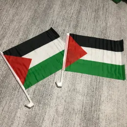 Flags Palestine Car Flag 30x45cm double side polyester Banner with 45cm plastic flag pole Palestinian Car window flying flags