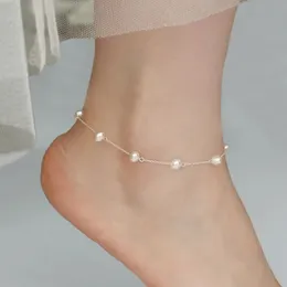 ASHIQI 925 Sterling Silver Anklet Natural Pearl Chain Bohemian Vintage Footwear Leg Bracelets Female Foot Jewelry 240508
