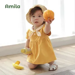 소녀의 드레스 Amila Baby Dress 2023 Summer New Fashion Girl Princess Dress Short sleeved 통기성 면화 아동복 의류 0-6 년