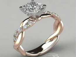 Anel de liga europeia e americana 18k Placamento de ouro rosa Twotone Princess Diamond Ring8038806