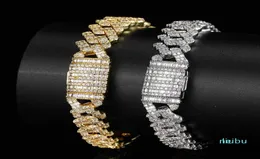 Hip Hop Claw Seting CZ Stone Bling Iced Out 10mm Solid Square Cuban Link Chain Bangles Armband för män Rapper smycken charm4301368