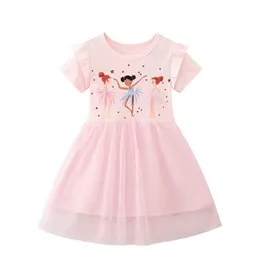 Flickas klänningar hoppande mätare 2-8t sommarfest flickor klänningar tutu prinsess fairy tryck kort ärm födelsedag bröllop baby frocks costumel2405