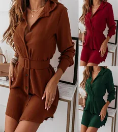Women Apparel Autumn Winter Ladies Casual Dress Solid Color Slimcut Long Sleeve Cardigan Middle Waist Singlebreasted Lapel Neck 5246797
