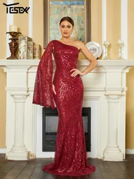 Casual Dresses Yesexy 2024 Burgundy One Shoulder Mermaid Sequin Evening Fashionable Elegant Cocktail Prom Wedding Birthday Party Dress