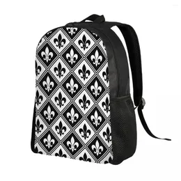 Backpack Black Fleur De Lis And Diamond Pattern Fleur-De-Lys Lily Floral College School Travel Bags Bookbag Fits 15 Inch Laptop