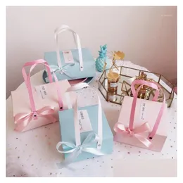 Presentförpackning 10st rosa blå handväskor hantera lådan bärbar godis kex kakor lådor bröllop födelsedagsfest påse droppe leverans hem gar dhrvq