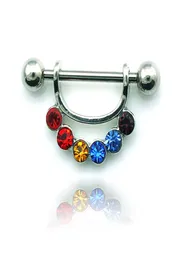 Brand New Fashion Nipple Rings 316l Stainless Steel Barbell Multicolor Rhinestone Body Piercing Jewelry Whole RHK11377615745