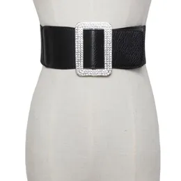 Mulheres de cintura ampla e elástica de cristal de luxo Mulheres noiva shinestone Big Metal Buckle Belts Dress Strap Belt 304c