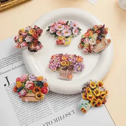 3PCSFRIDGE MAGNETER Oljemålning Blommor Kylmagneter Creative Florals Harts Magneter för kylskåpsdekor Solros Rose klistermärken