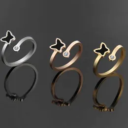 Wedding Rings Fashion Butterfly Design Ring For Women Men Stainless Steel Simple Style CZ Crystals Can Be Adjustable Jewelry Party Accessories