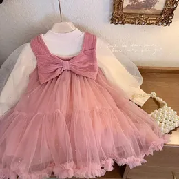 Kleidungsstücke Girls Birthday Prinzessin Kleiderkleid fester Spitze Sunddress und Langarm O-Neck T-Shirt Zwei-teilige Kinder-Kids-Partykleider 1-10 Y