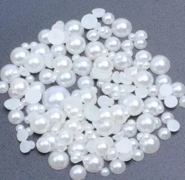 White And Ivory 1000pcs 16mm Half Round Flatback Pearls Beads Glue On Resin Gems For Clothes Dresses DIY Jewelry Accessories1127781