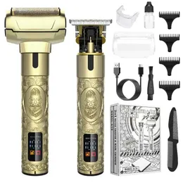 Barbeadores elétricos Novo 2 em 1 barbeador elétrico + aparador de cabelo sem fio Multifunção barbeador elétrico para homens esculturas em casa Clipper Shaver T240507