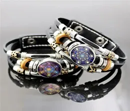 Beaded Strands Mysterious Metatron Cube Multilayer Leather Bracelet Sacred Geometry Flower Of Life Glass Snap Button Bracelets Fo2227656