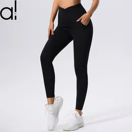 Al Yoga Leggings Schlankungstraining Honig Pfirsich Hip Sportshose Frauen mit hohen elastischen Strumpfhosen lässig Hochhaus-Fitnesshosen Outdoor Jogginghose mit Taschen