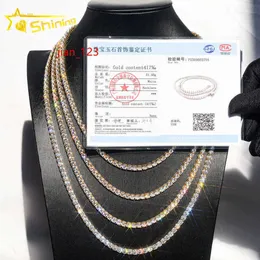 VENDA DE QUEIÇÃO 3MM 10K GOLD SOLL GOLD VVS Moissanite Hip Hop Jewelry Chain Colar Bracelet Men Chain Tennis Chain