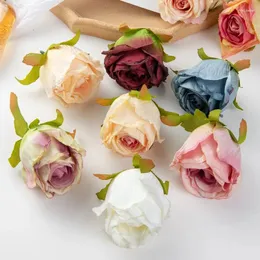 Flores decorativas 5pcs Burnt Edge Garden Roses Arco scrapbooking Wedding Wedding Wedding Box Box Diy Candy Decor