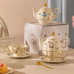 Luxury Gift Box Cup and Pot Girl Rabbit Ceramic Teapot Coffee Dish Set Birthday Tea 240508