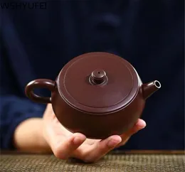 새로운 주전자 자주색 보라색 점토 차 냄비 수제 케틀 넥타이 구요 니인 Zisha Tea 세트 원시 광석 보라색 진흙 차웨어 맞춤형 선물 210ml25377821535