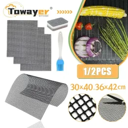 Accessories Nonstick Barbecue Mesh Mat Reusable Heat Resistance BBQ Baking Net Pad Kitchen Cooking BBQ Mat Liner Accessorie Outdoo BBQ Tool