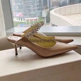 JC Jimmynesty Choo Supper Bing High 22s Women Women 65 mm wysokie obcasy buty Krysztle Kryształowy Kororki Białe sandały Mule czarne patentowe skóra wskazane