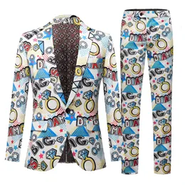 MONS MODA DE MODA JAPELA DE Party Casual Slim Fit Sports Jacket Button Conjunto 3D Floral Printing Sports Jacket Mens Blue 2pcs 240429