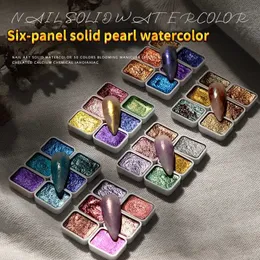 Nail Gel Six Colors / Box Solid Pearlescent Watercolor Halo Glue Salon Special Gold Powder Color Painting Polish Set Q240507
