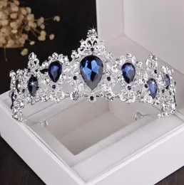 Luxo Prata Barroco Barroco azul Crystal Brids Conjuntos de colar Brincho Tiara Crown Casamento Africano Jóias Jóias 92QQ8930776