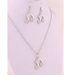 Brincos e colar Musical Note Symbols cravejados com jóias de charme de cristal transparente brilhantes set7635854