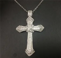 Vecalon Fashion Hiphop Big Cross Pendant 925 Sterling Silver Diamond Party Wedding Pendants With Necklace for Women Men Jewelry6279781