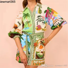 Women Dress Designer Ny mångsidig klänning Leisure Fashion Printed Shirt Cardigan Style bekväm