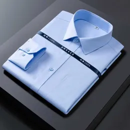 P4VG Herrklänningsskjortor Ny högkvalitativ 100% bomullsmän klänning Långt slöja Solid Regular Fit Stripe Business Social Shirt White S-8XL D240507